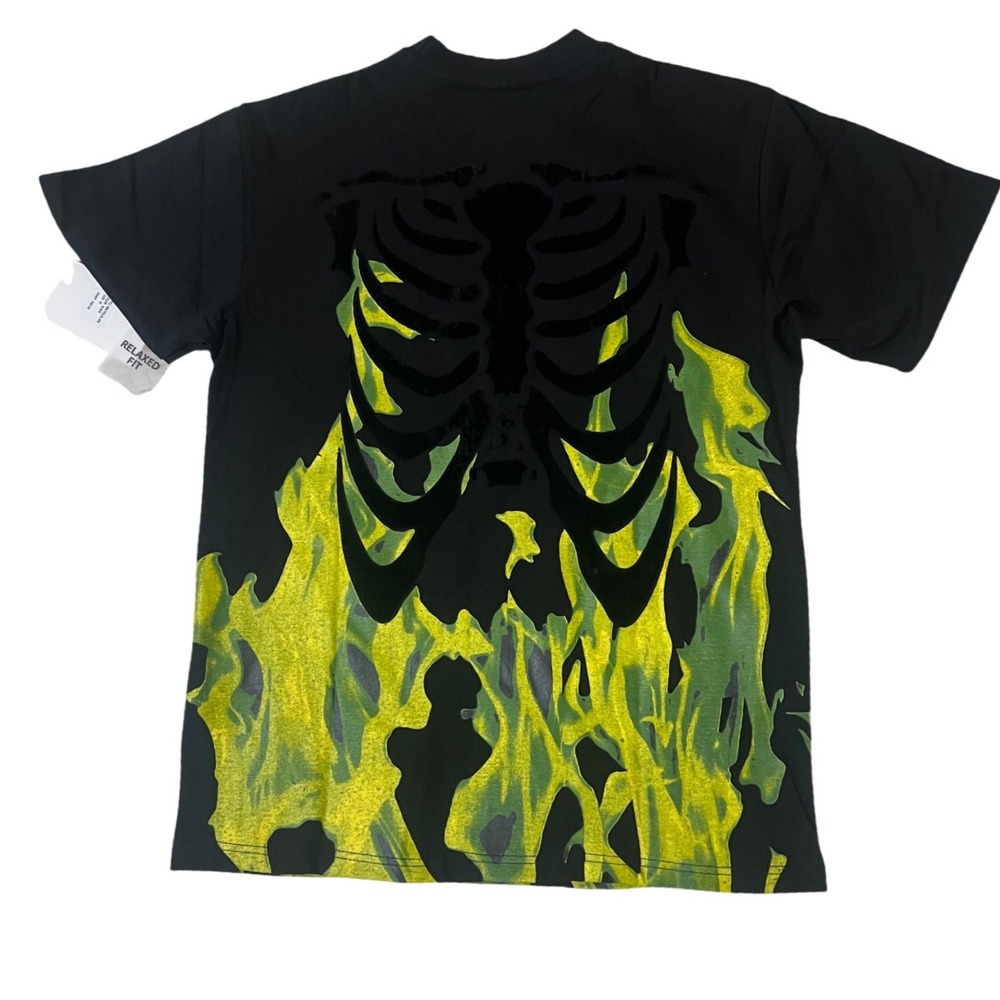 Rock Salt T-Shirt Mens Medium Black New Skeleton Flame Rhinestone Relaxed Fit